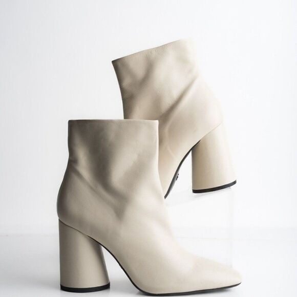 Zara Womens Ankle Boots Ivory Leather Zip Up Square Toe Heeled US 10 EU 41 NWD - Picture 2 of 9